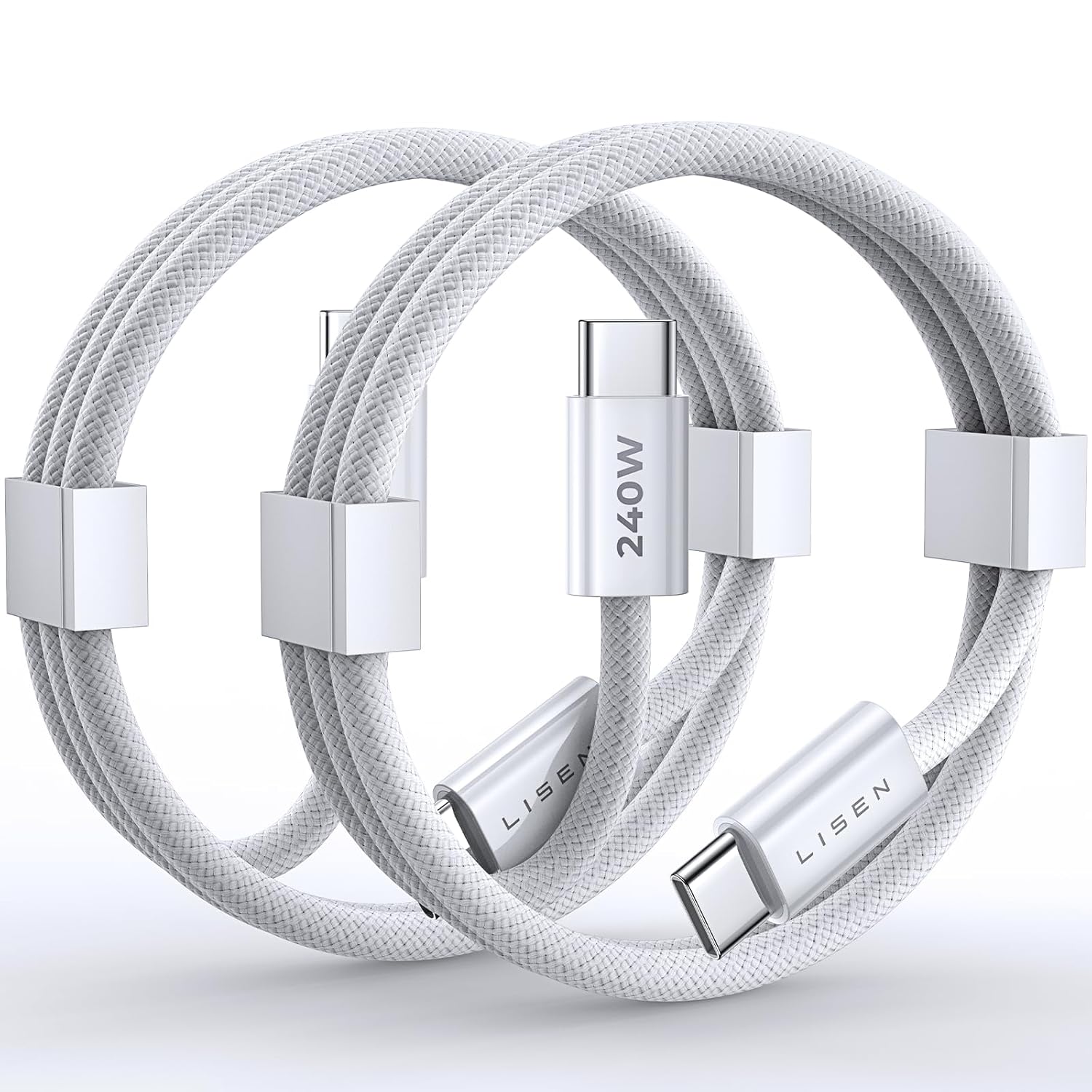 LISEN 2 Pack 240W USB C to USB C Cable 2M USBC to USBC PD Fast Charging Type C Charger Cable for iPhone Accessories 17 16 MacBook Pro iPad Matebook Chromebook Pixel Galaxy S25 Switch Grey-2pack-2M