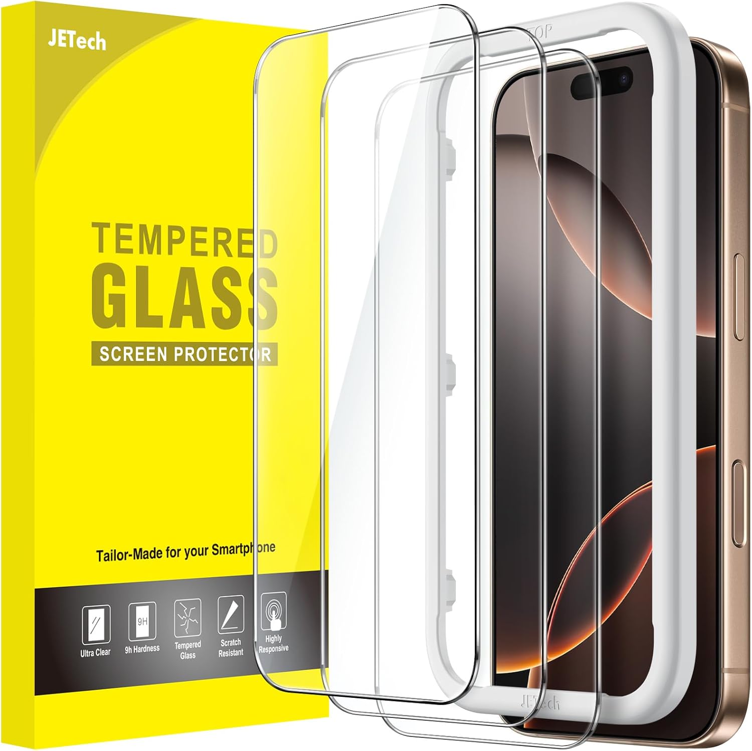 JETech Screen Protector for iPhone 17 6.3-Inch, Tempered Glass Film with Easy Installation Tool, 9H Hardness, Case-Friendly, 3-Pack