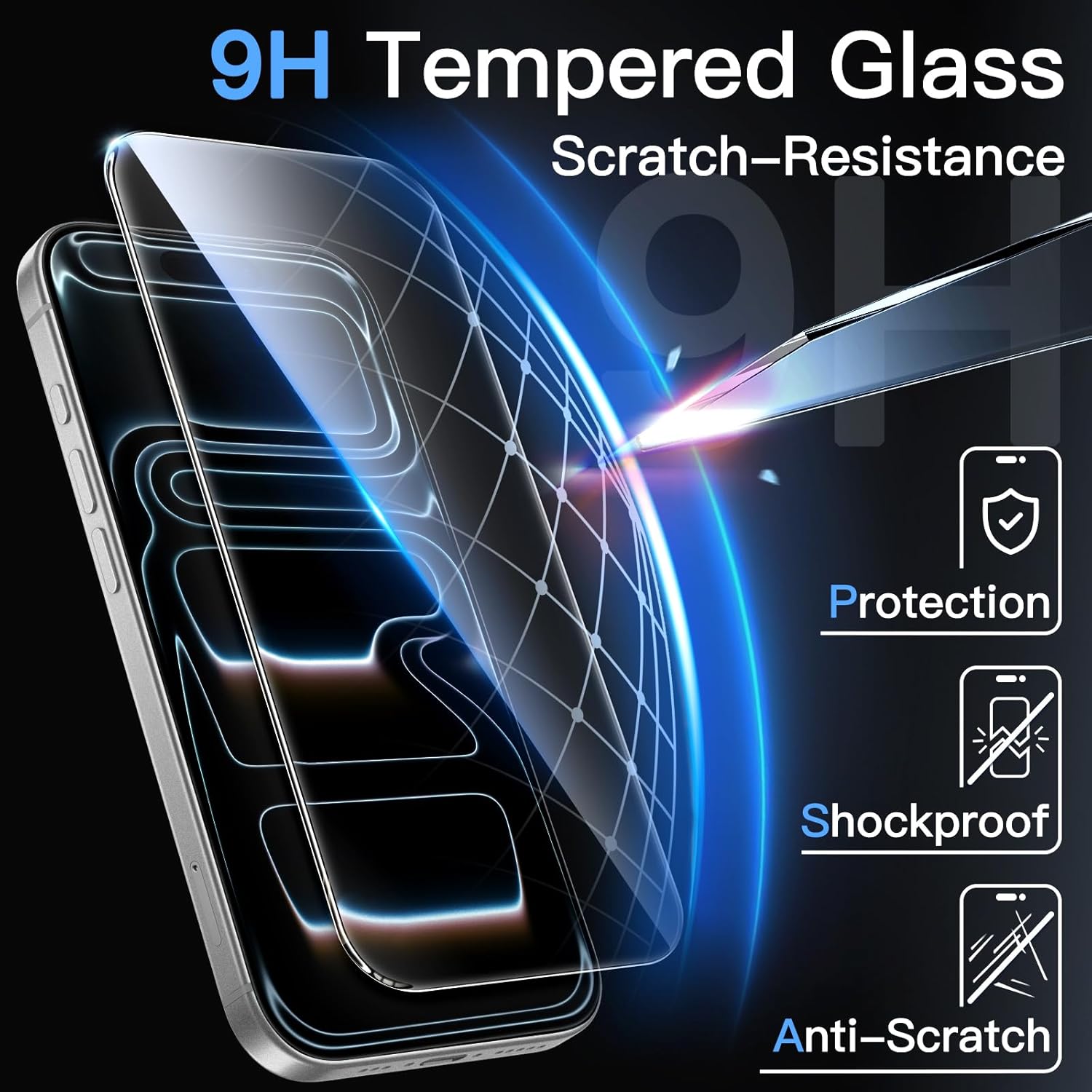 JETech Screen Protector for iPhone 17 6.3-Inch, Tempered Glass Film with Easy Installation Tool, 9H Hardness, Case-Friendly, 3-Pack