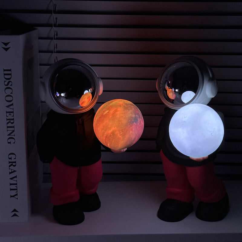 NNEDSZ Holding the dreamy starry sky (grey top + navy blue pants) Creative Astronaut Bluetooth Speaker with 3D Starry Sky Lighting, Portable Wireless Moon Lamp Speaker – Perfect Gift for Space Enthusiasts